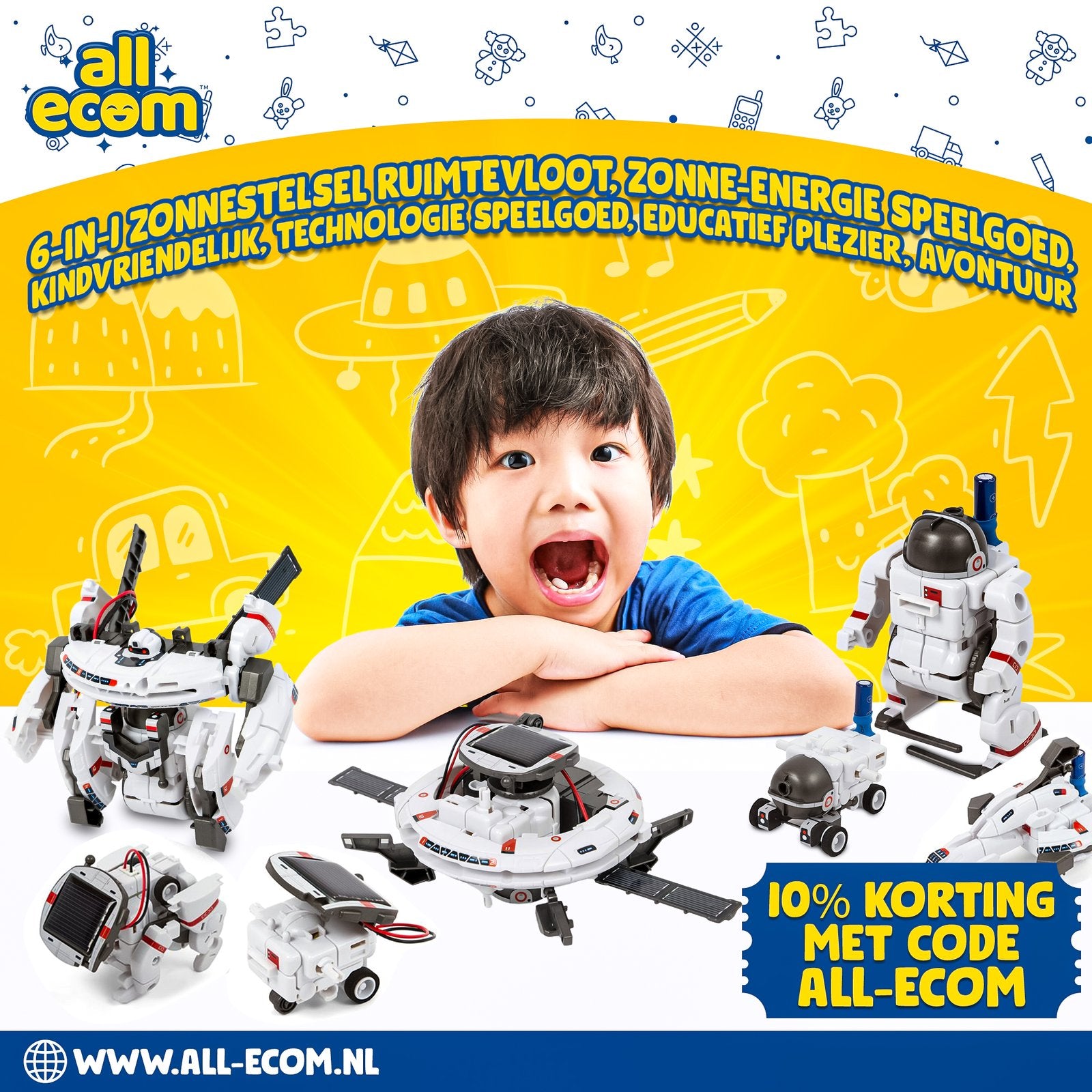 6-in-1 Solar System Space Fleet, Solar-Powered Toy - Play4Kids.eu